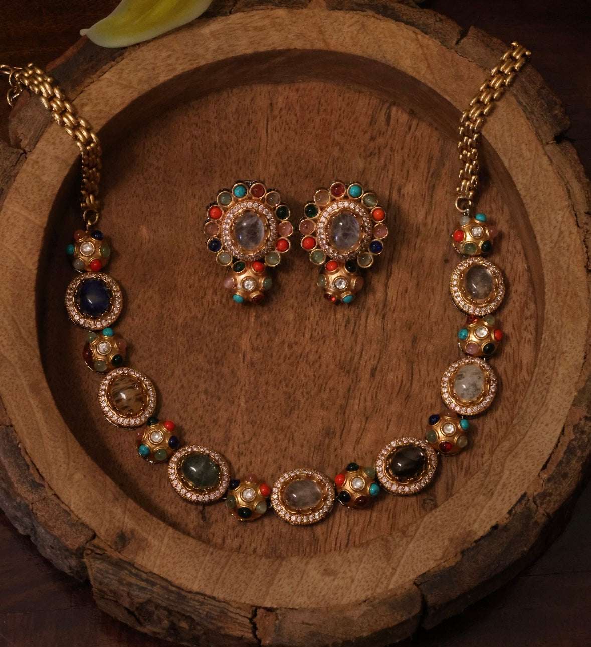Navya Sabhya  Inspired– Vibrant Navrattan Necklace Set