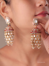 Amayra Statement Kundan Polki Jhumka Earrings with Pearl Drops