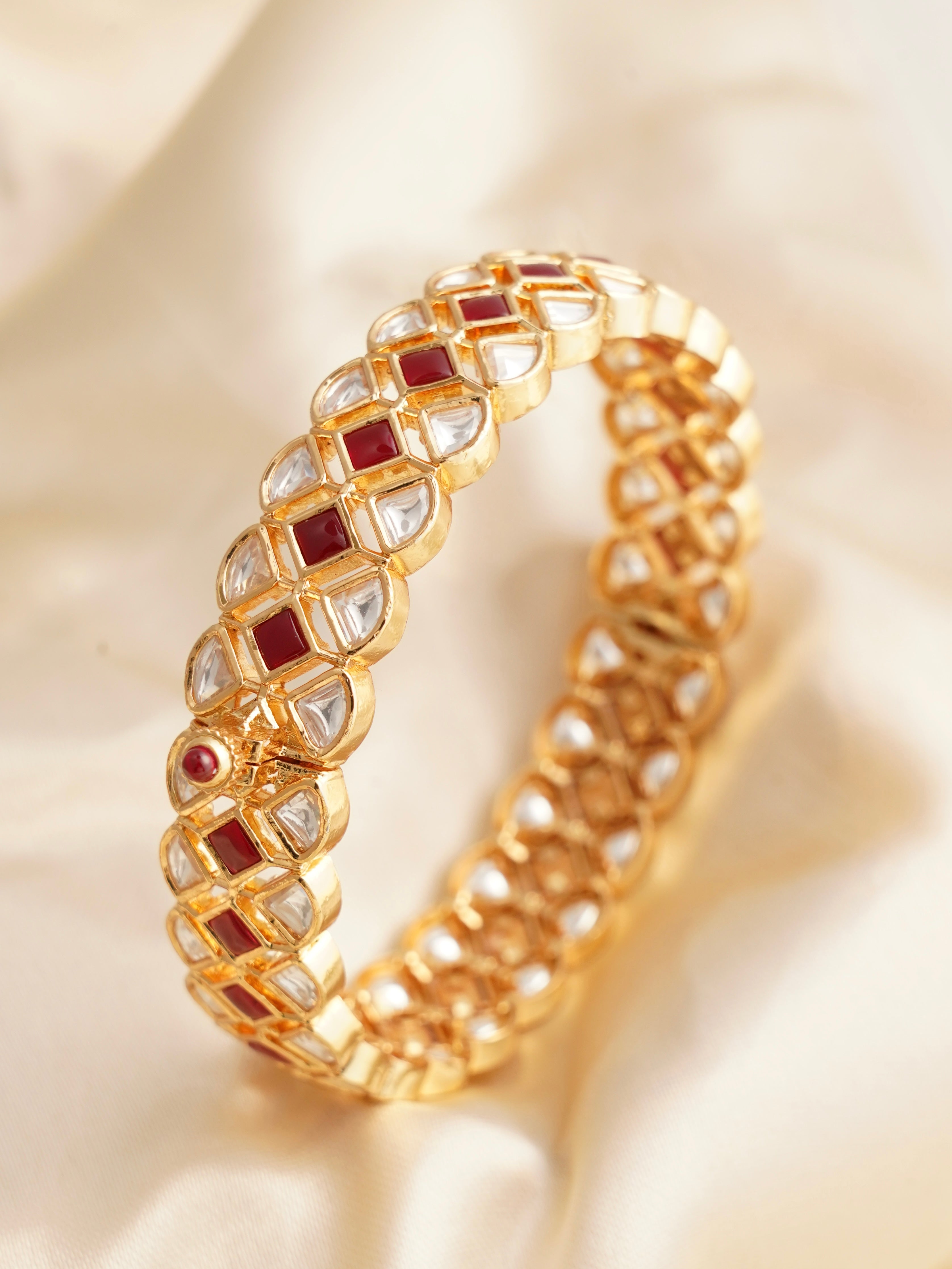 Premium kundan kada bangle with intricate design and openable hinge