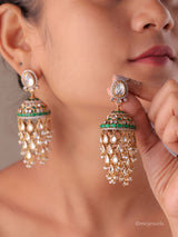 Amayra Statement Kundan Polki Jhumka Earrings with Pearl Drops