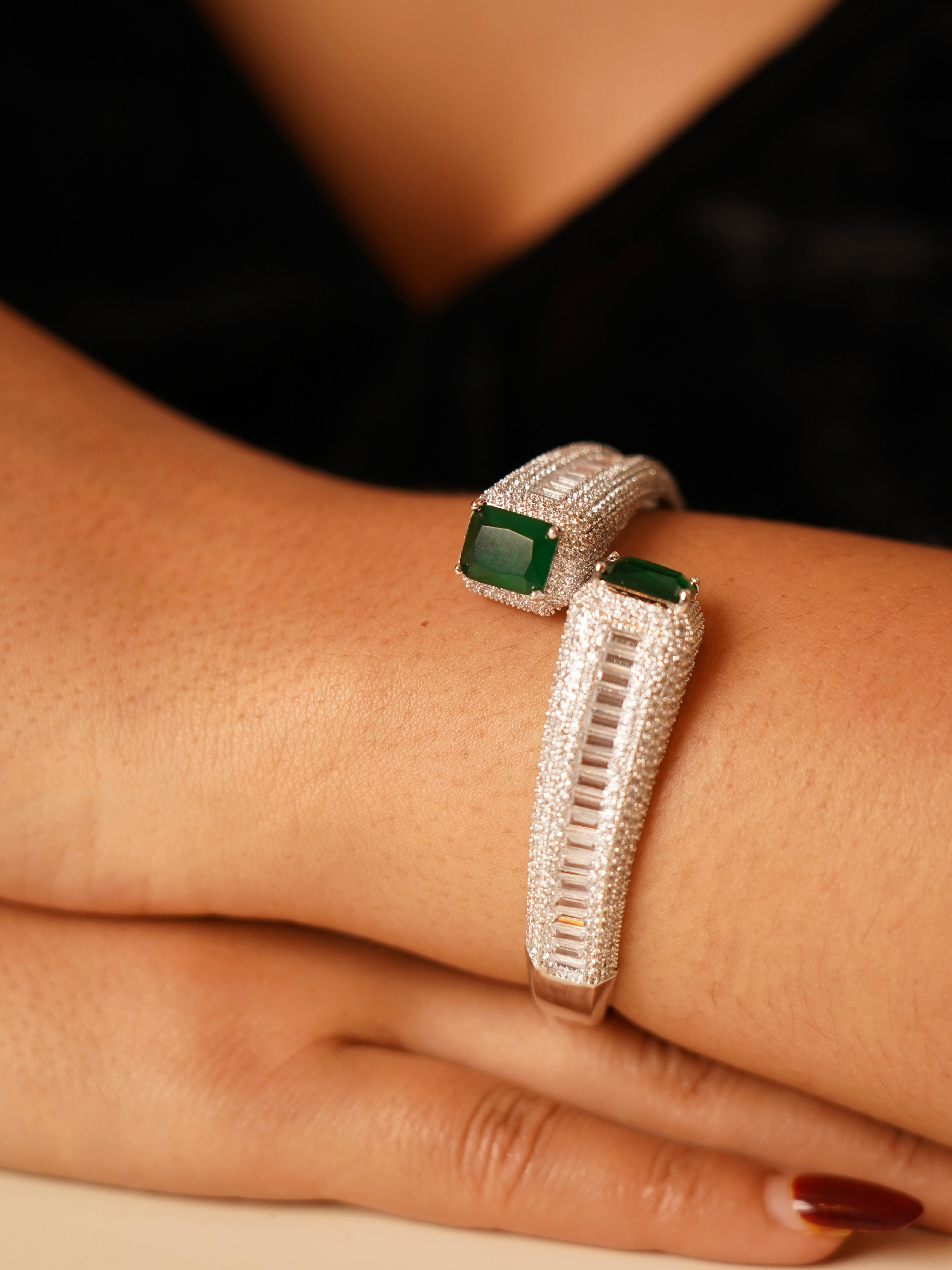 Silver-tone multicolour bracelet with princess-cut stones in green, blue, pink, and yellow