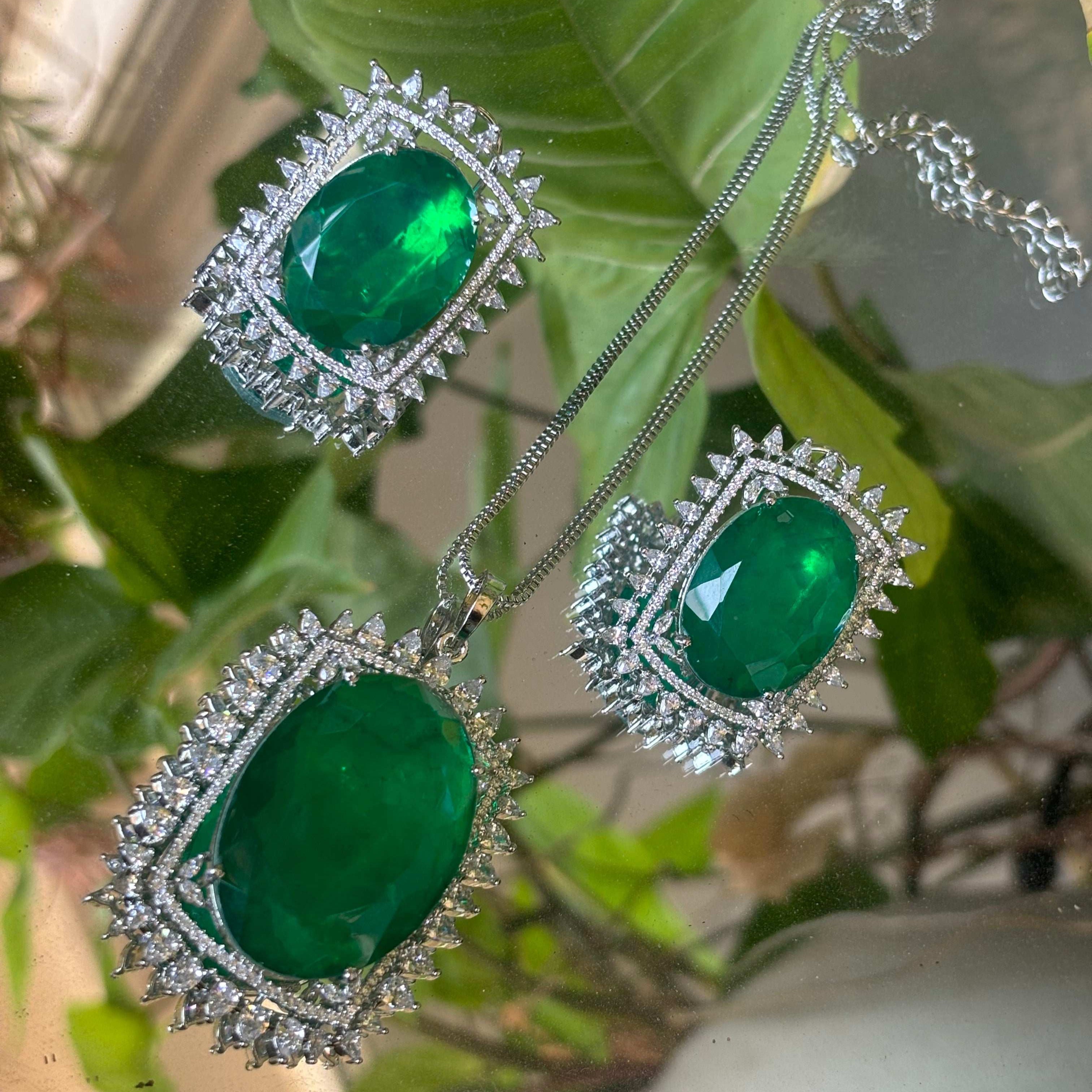 Deepika Emerald Pendant set with matching earrings
