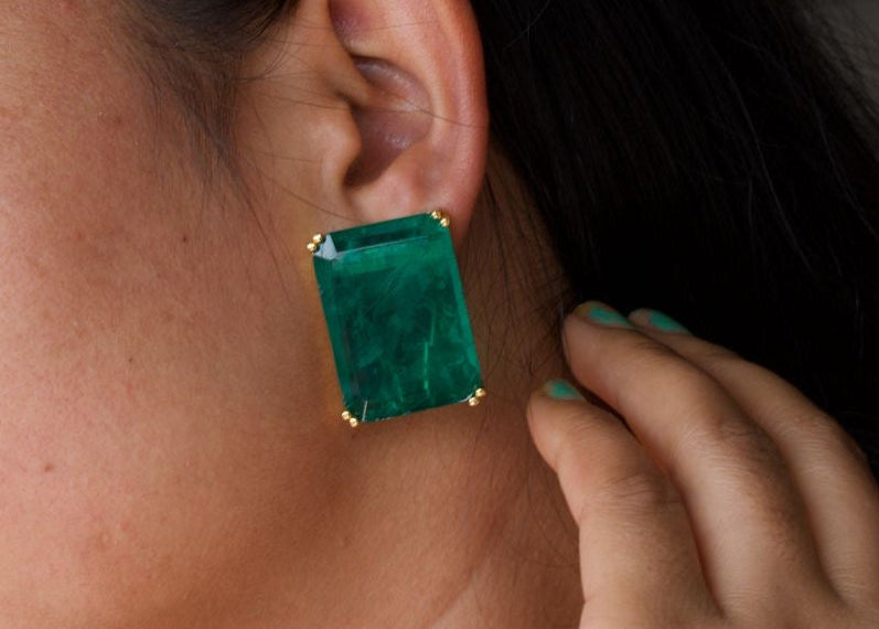 Rear angle showing pushback clip closure on doublet stone earrings