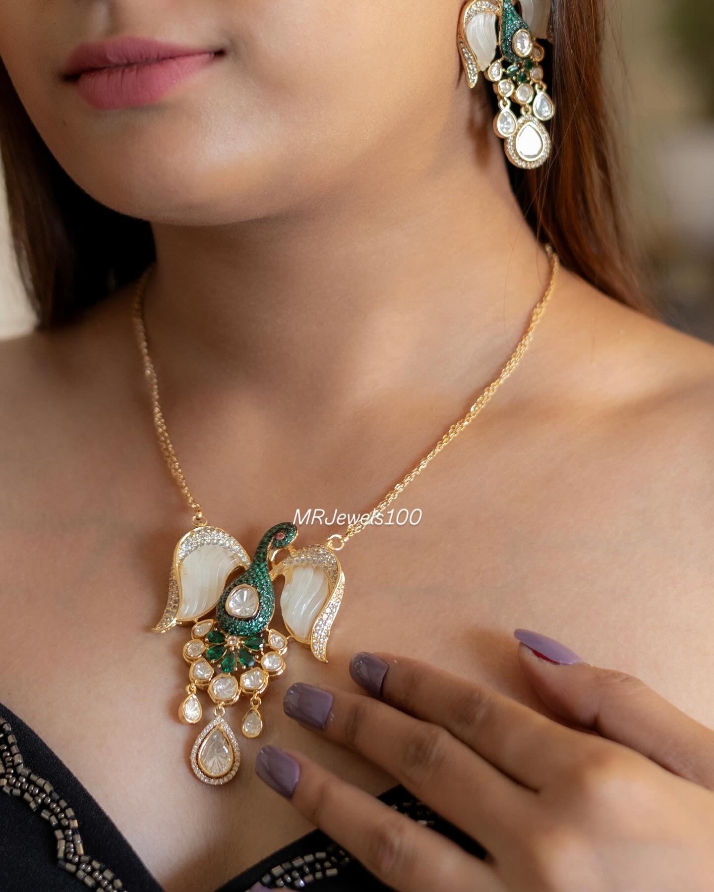 MOP Peacock pendant with matching earrings