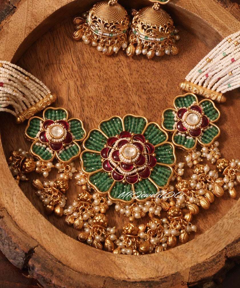 Gulzar Royalty – Intricate Kundan Floral Necklace Set