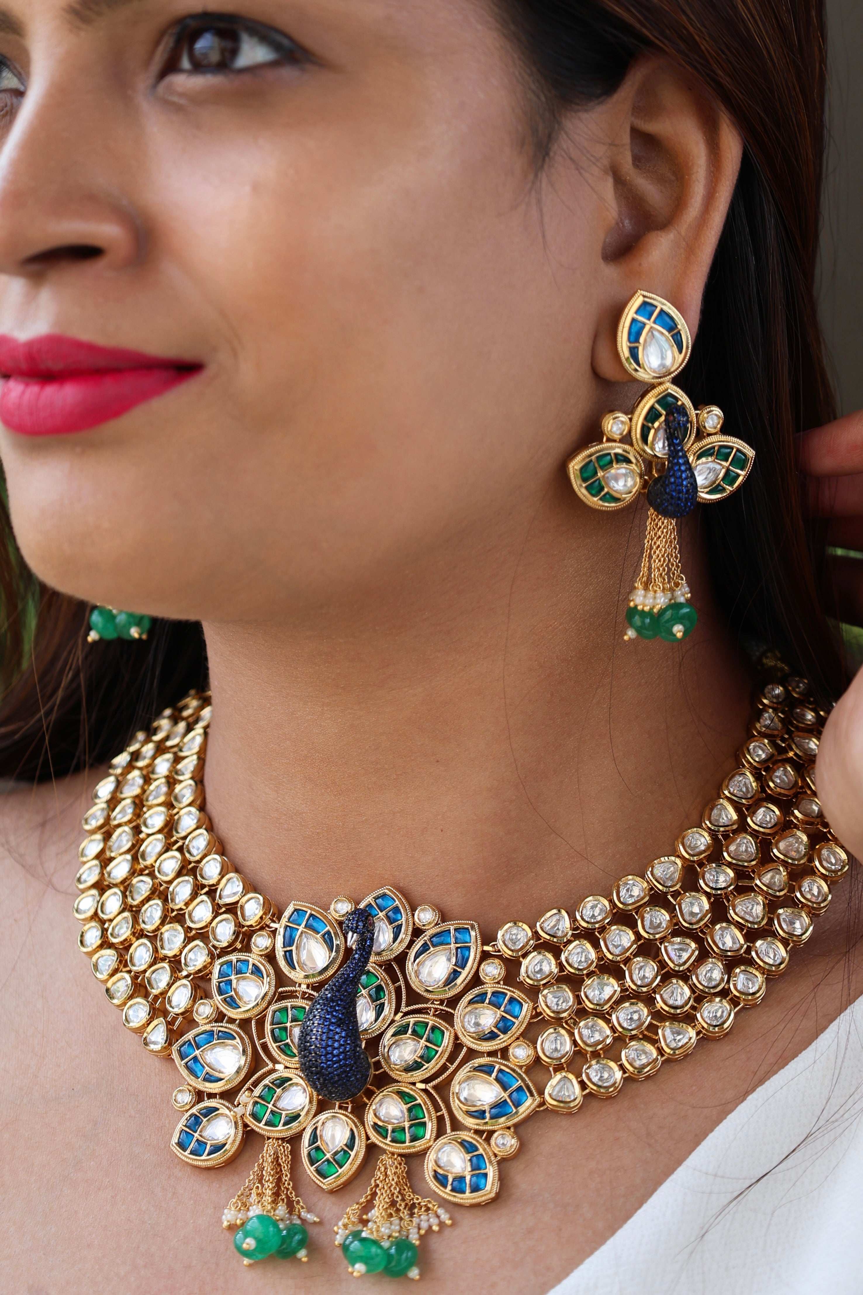 Designer Peacock Set -Premium Kundan Polki