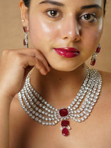 5 layered Diamond Ruby & Emerald  Necklace Set