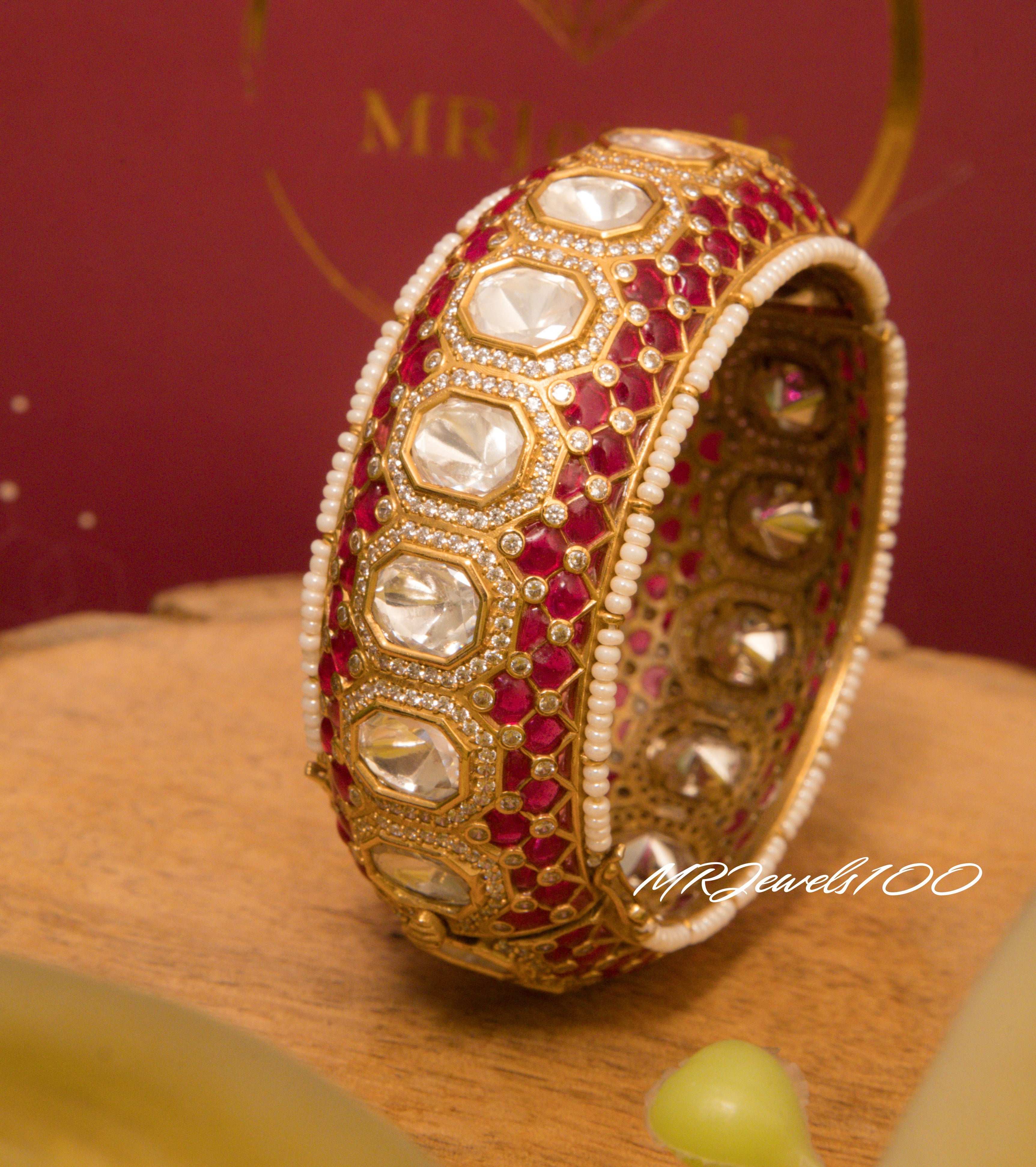 Ishita Kundan Polki Pearl Bangle/ kada Openable