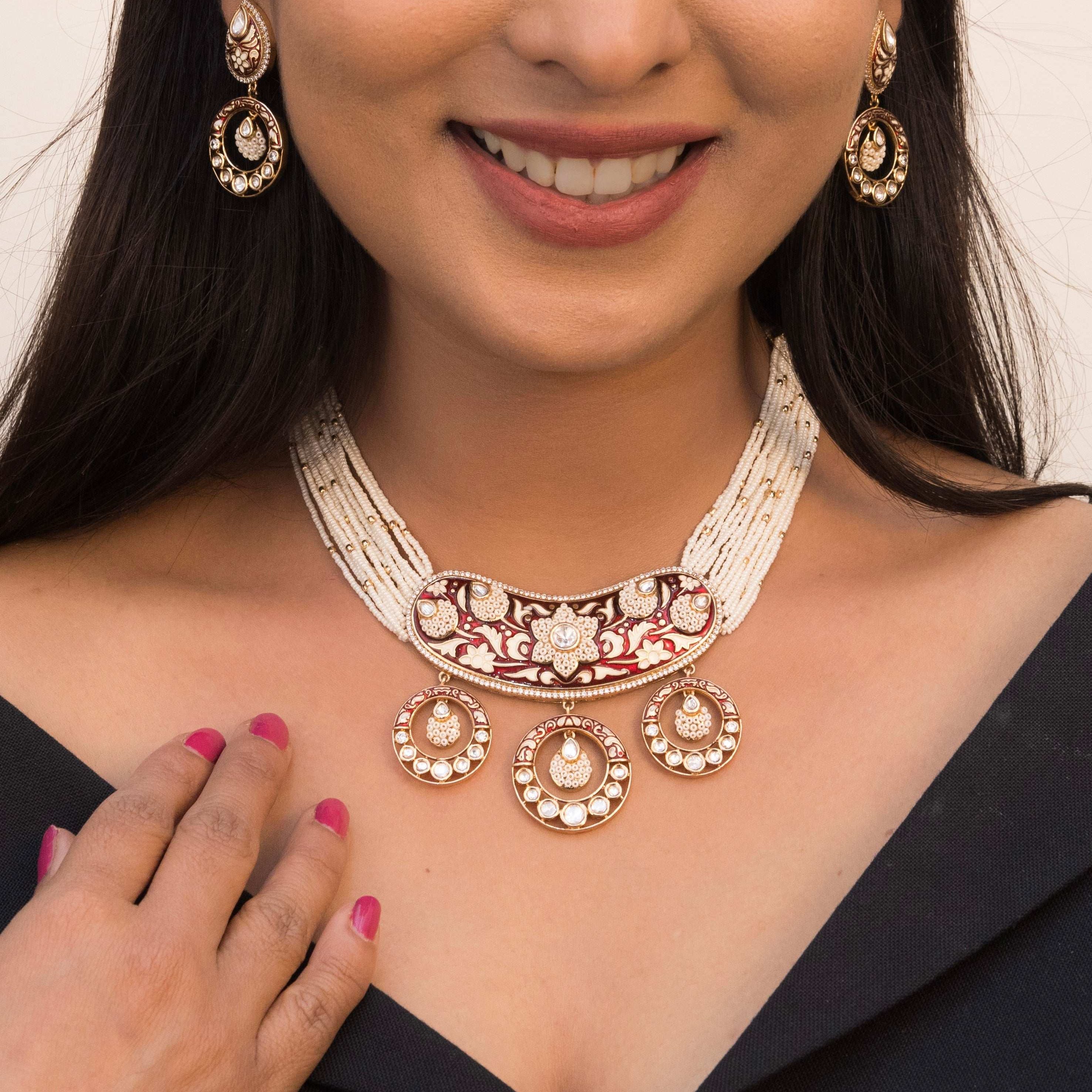 Zarira Enamel Pearl Necklace Set