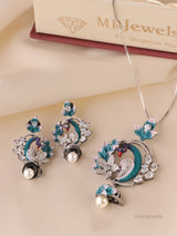 Victorian Peacock Pendant set with matching earrings