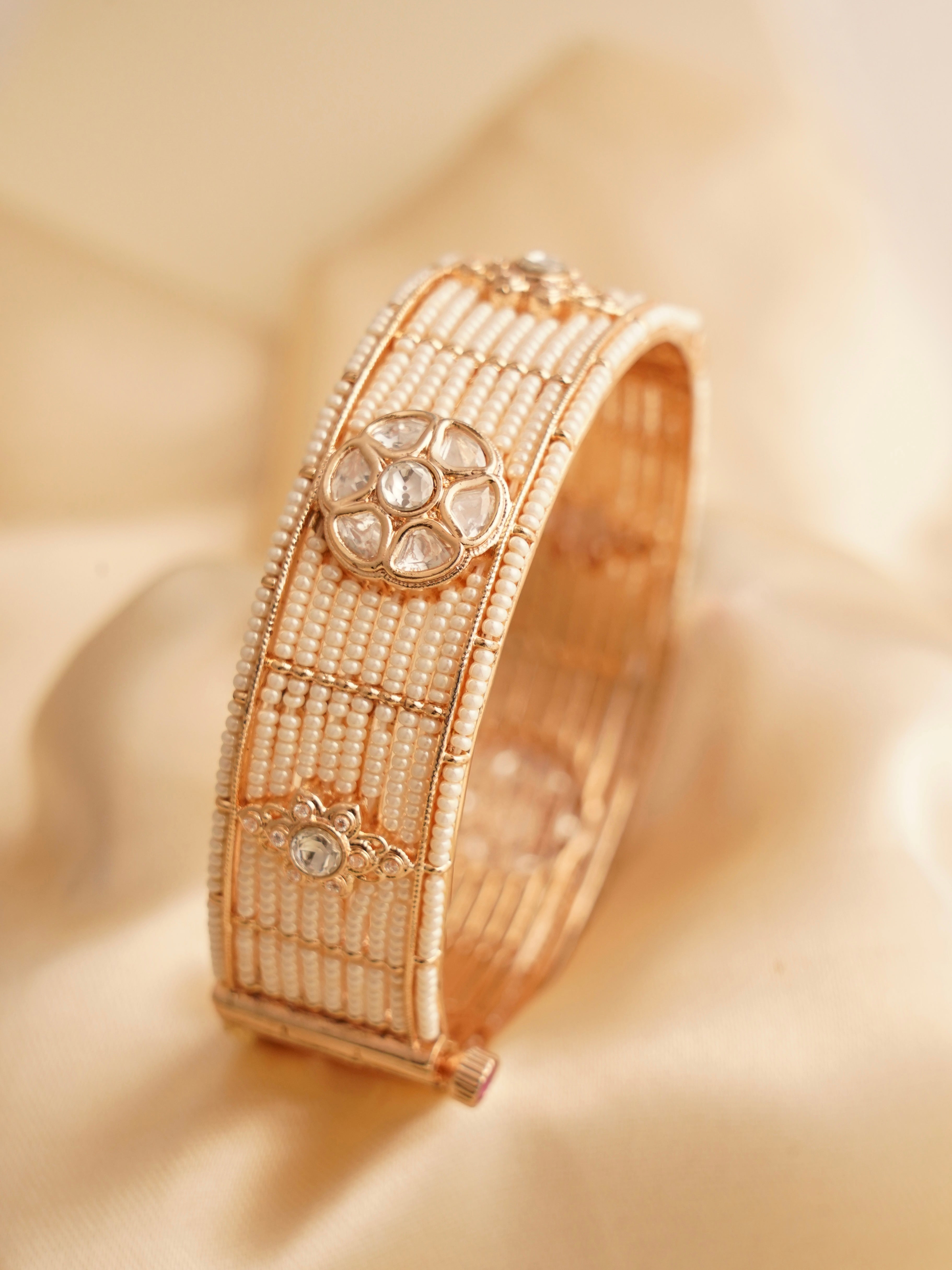 Side-angle view of openable Moti Nawab kada with sleek traditional silhouette