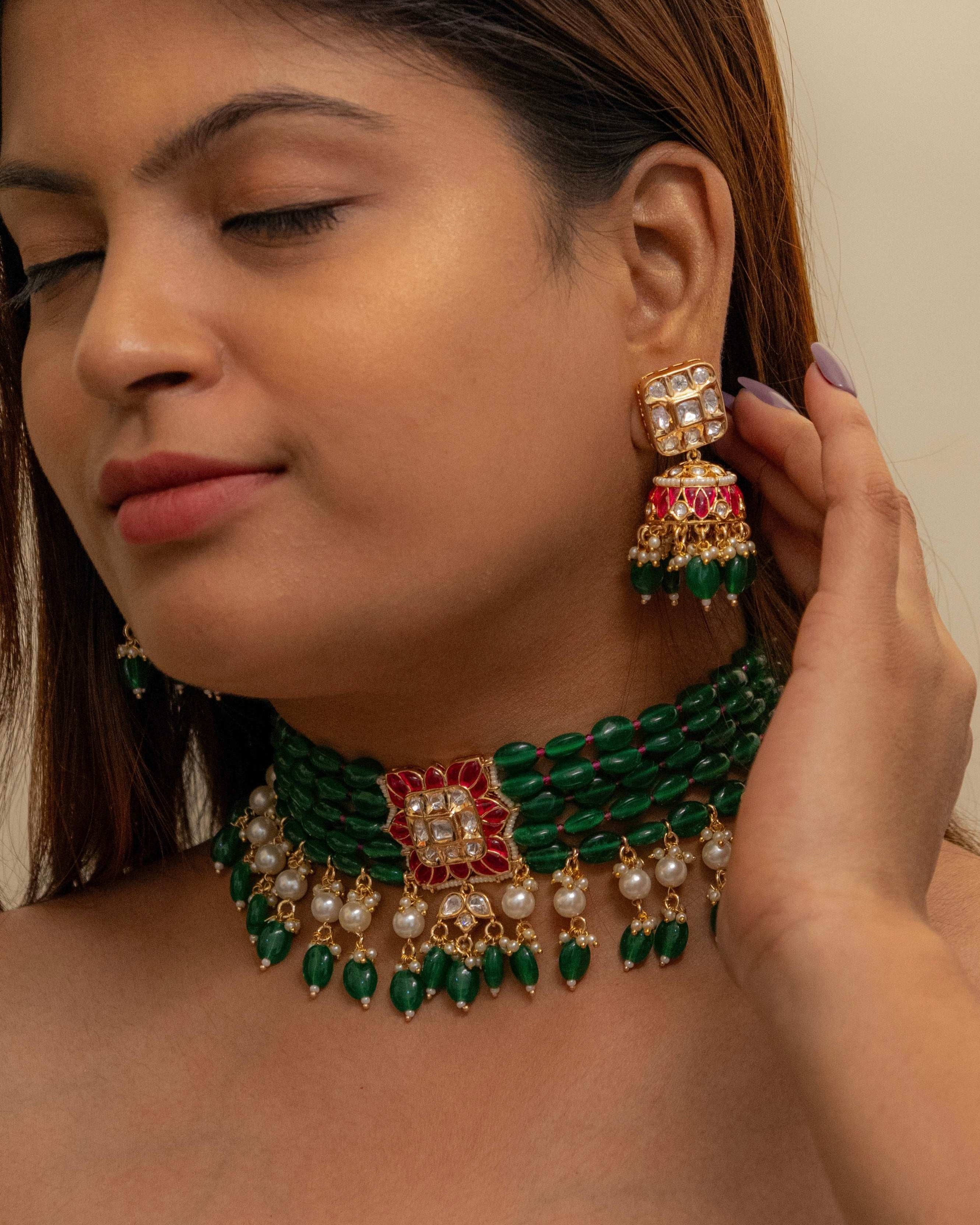 Sonakshi Sinha inspired emerald choker with matching jhumki