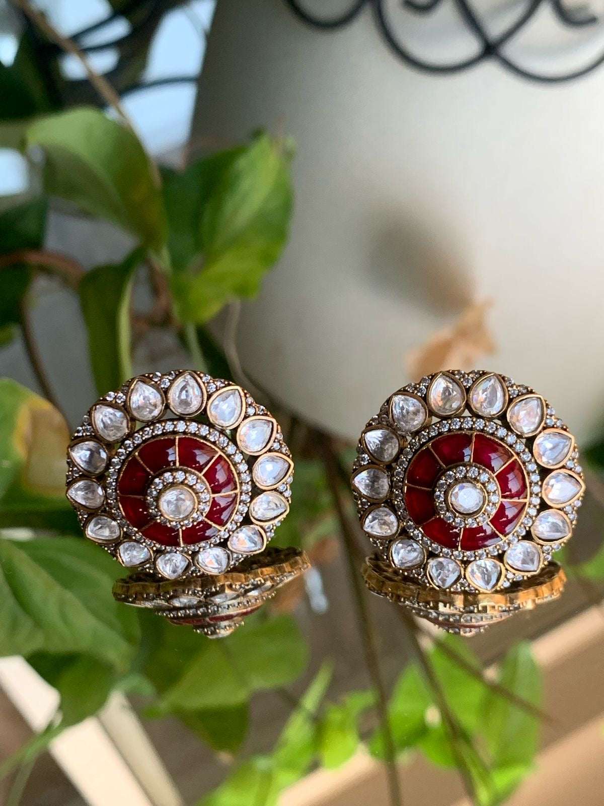 Moissanite Polki Ruby Studs