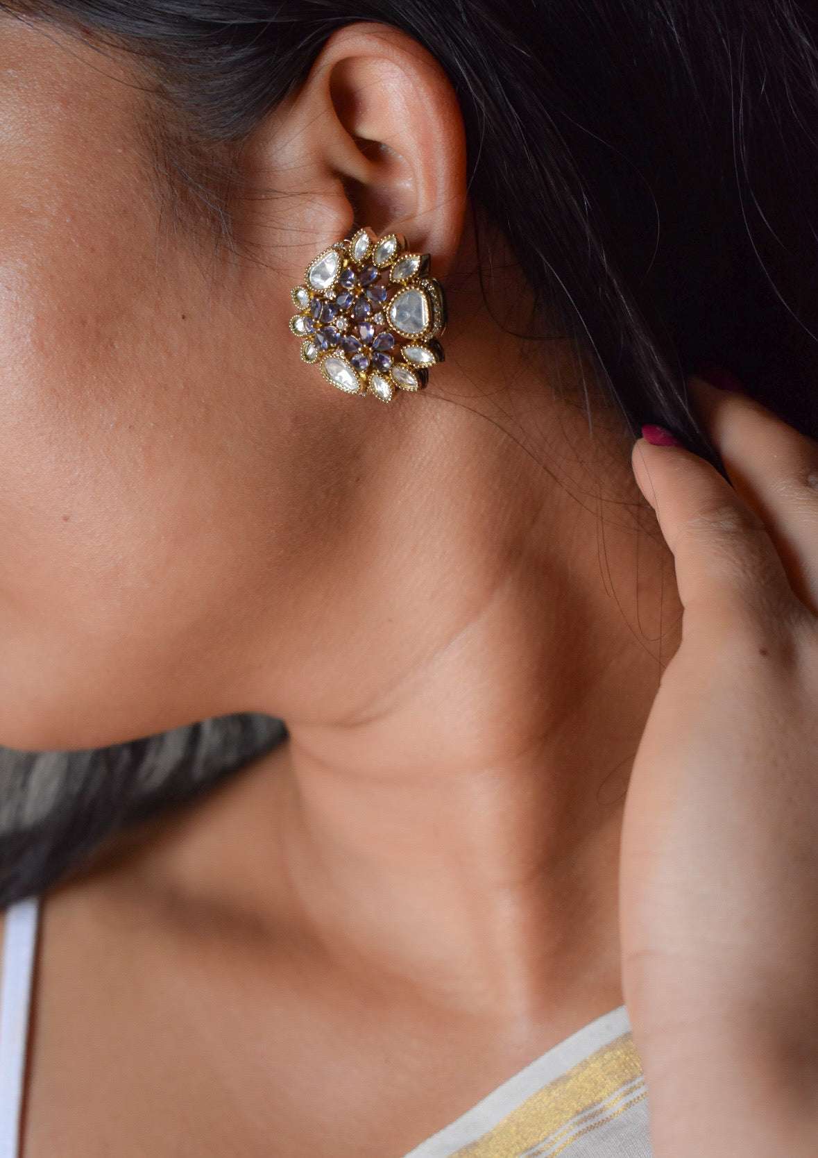 Victorian Bloom Stud Earrings( With back clip)