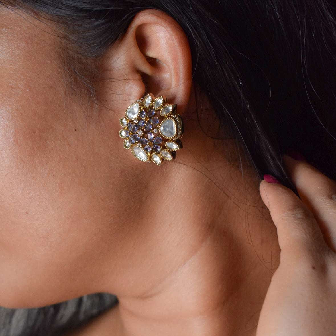 Victorian Bloom Stud Earrings( With back clip)