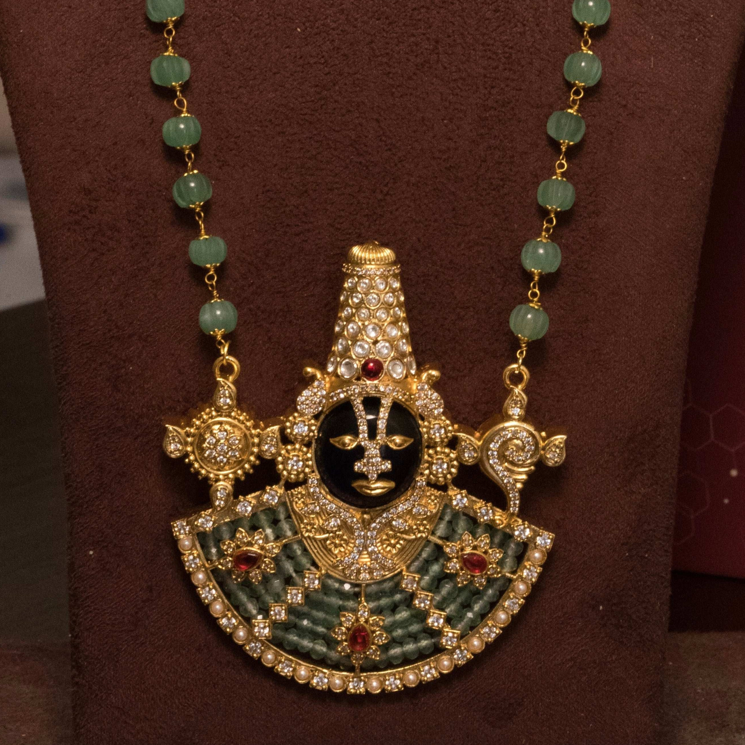 Tirupati Balaji temple pendant with intricate deity detailing and antique finish