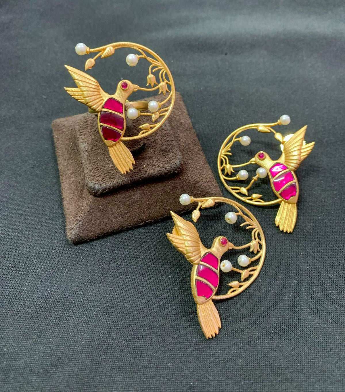 Hummingbird Harmony – Elegant Bird Earring and matching ring