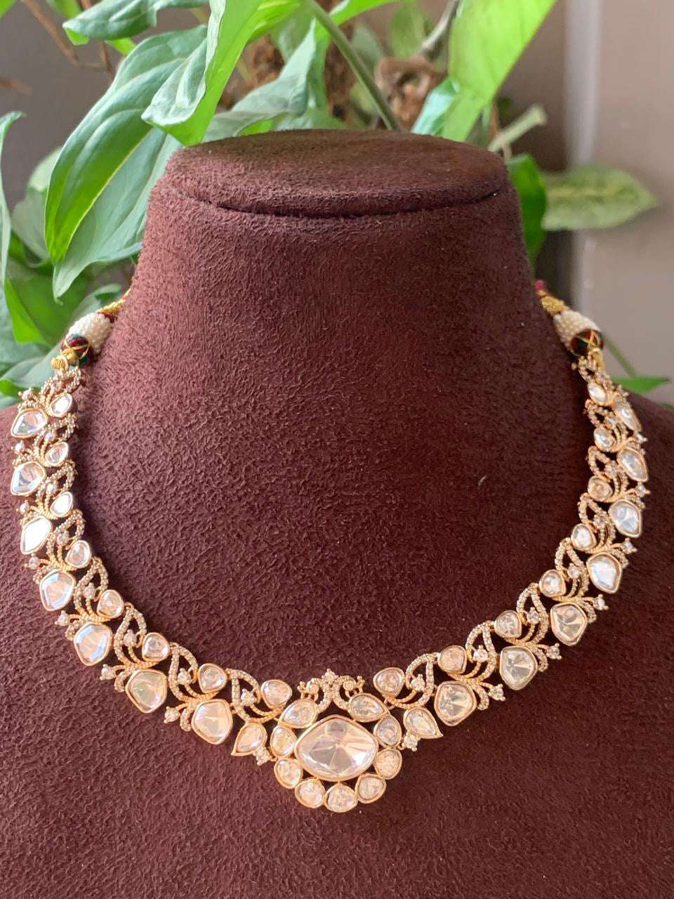 Peacock Majesty: Moissanite Kundan Necklace