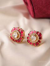 Floral Kundan Enamel Stud Earrings