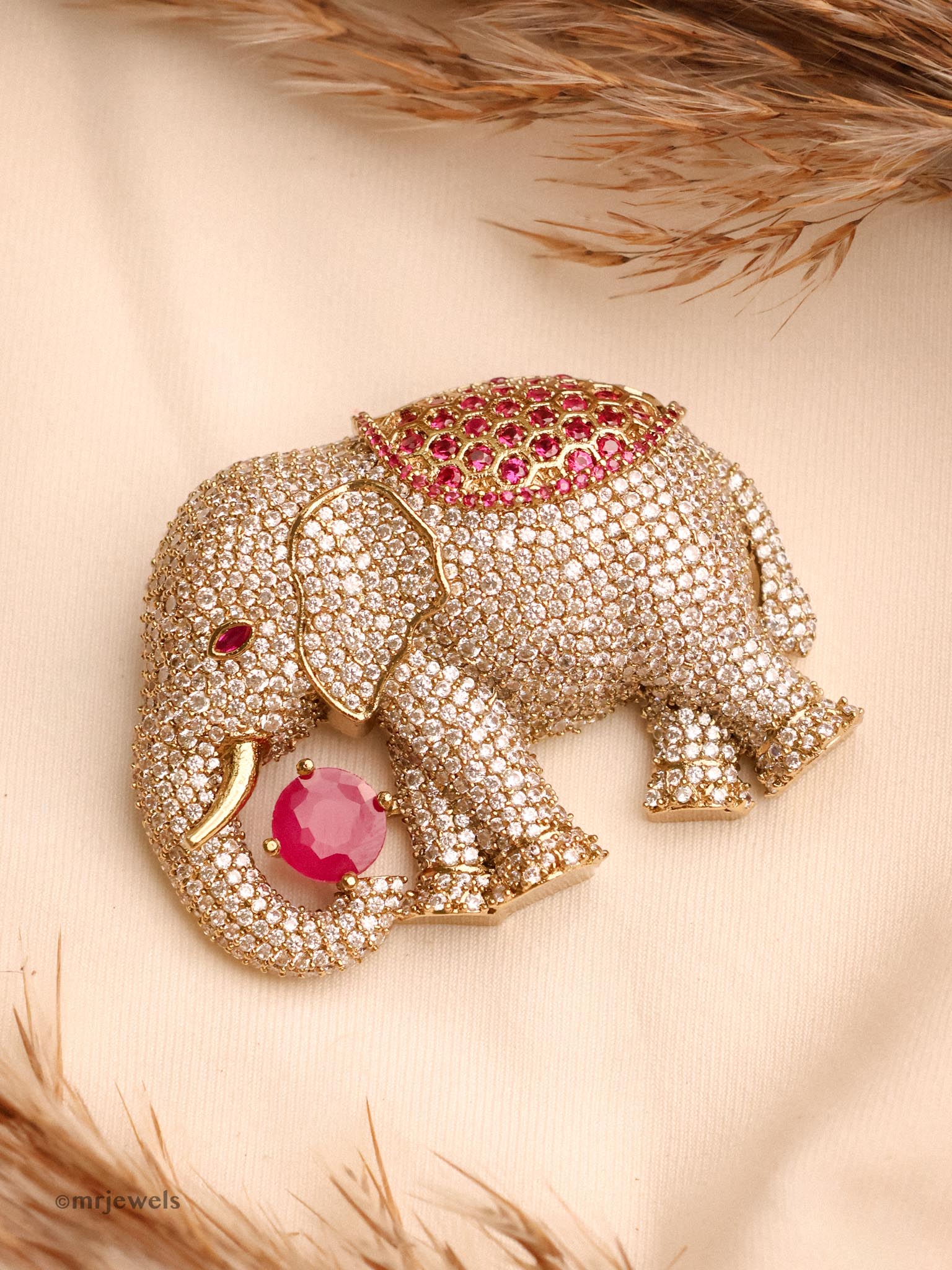 thumbnail image 2 of Xanadu Designs Pink Elephant Rhinestone Charms – Gold Plated, C3174, Choose 2, 5, Or 10 Pieces 2 of 5