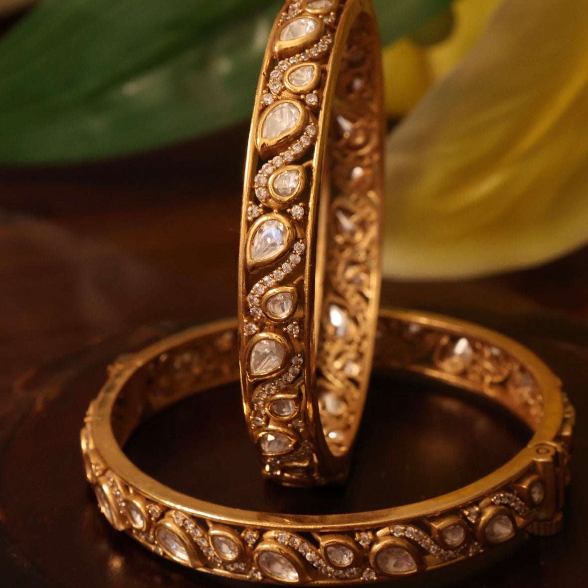Gold Plated Kundan Bangles (Openable)
