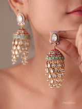 Amayra Statement Kundan Polki Jhumka Earrings with Pearl Drops