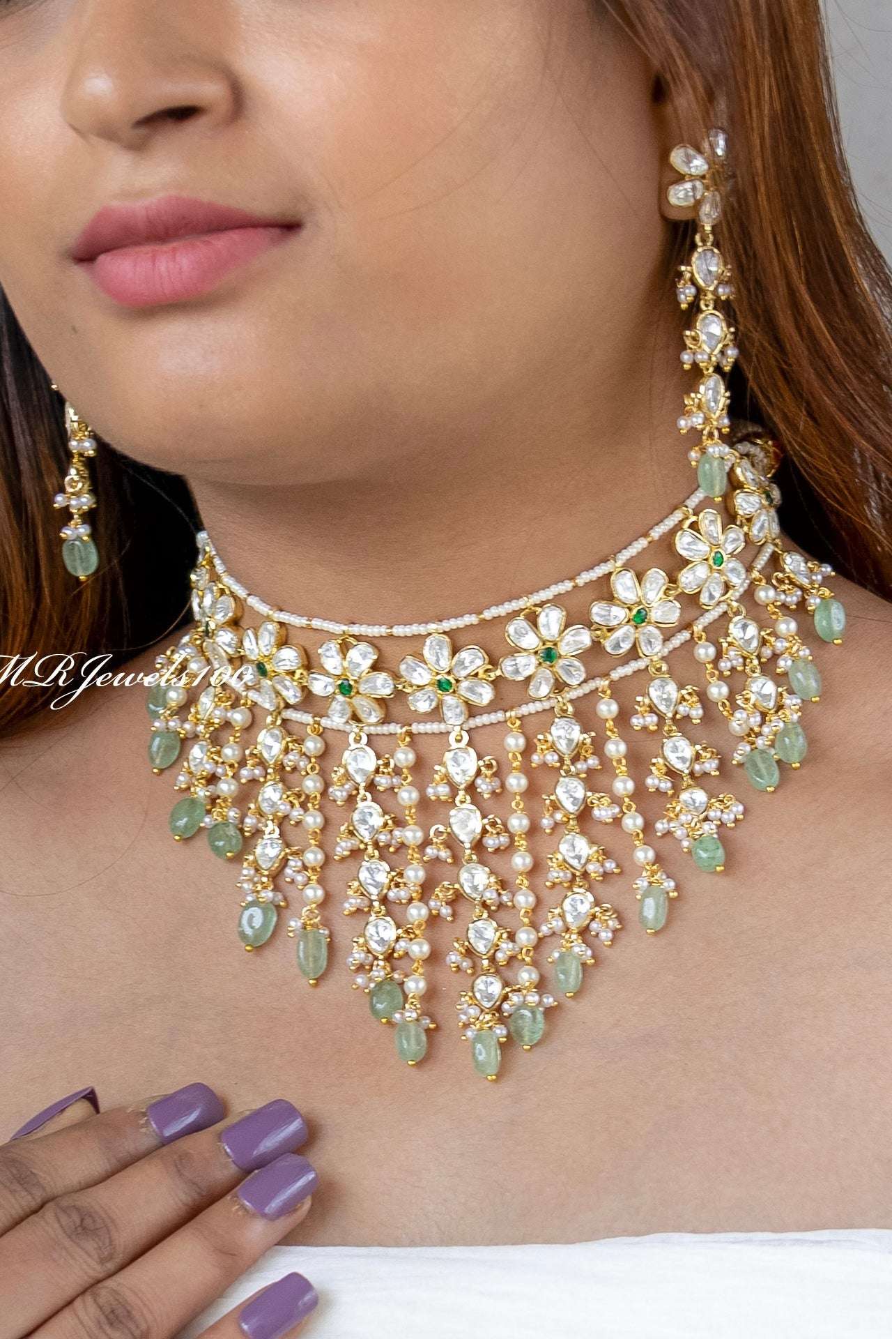 Shrishti Moissanite Fall Heavy Polki choker Set
