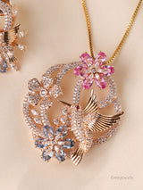 Floral Bird  Diamond Pendant Set