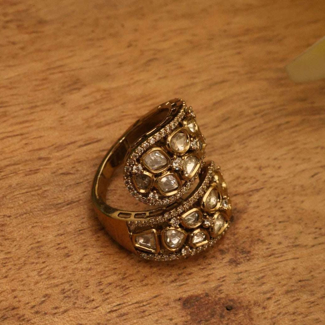 Dual Wrap Polki Ring Free Size