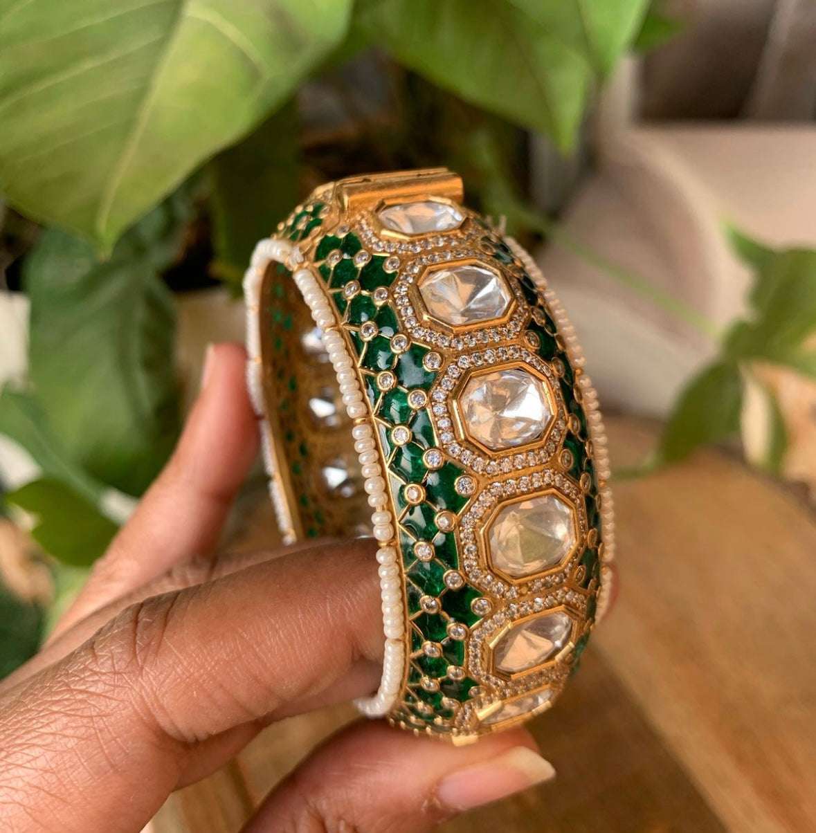 Ishita Kundan Polki Pearl Bangle/ kada Openable
