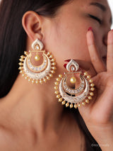 Polki Kundan Pearl Chandbali Earrings – Statement Wedding Earrings