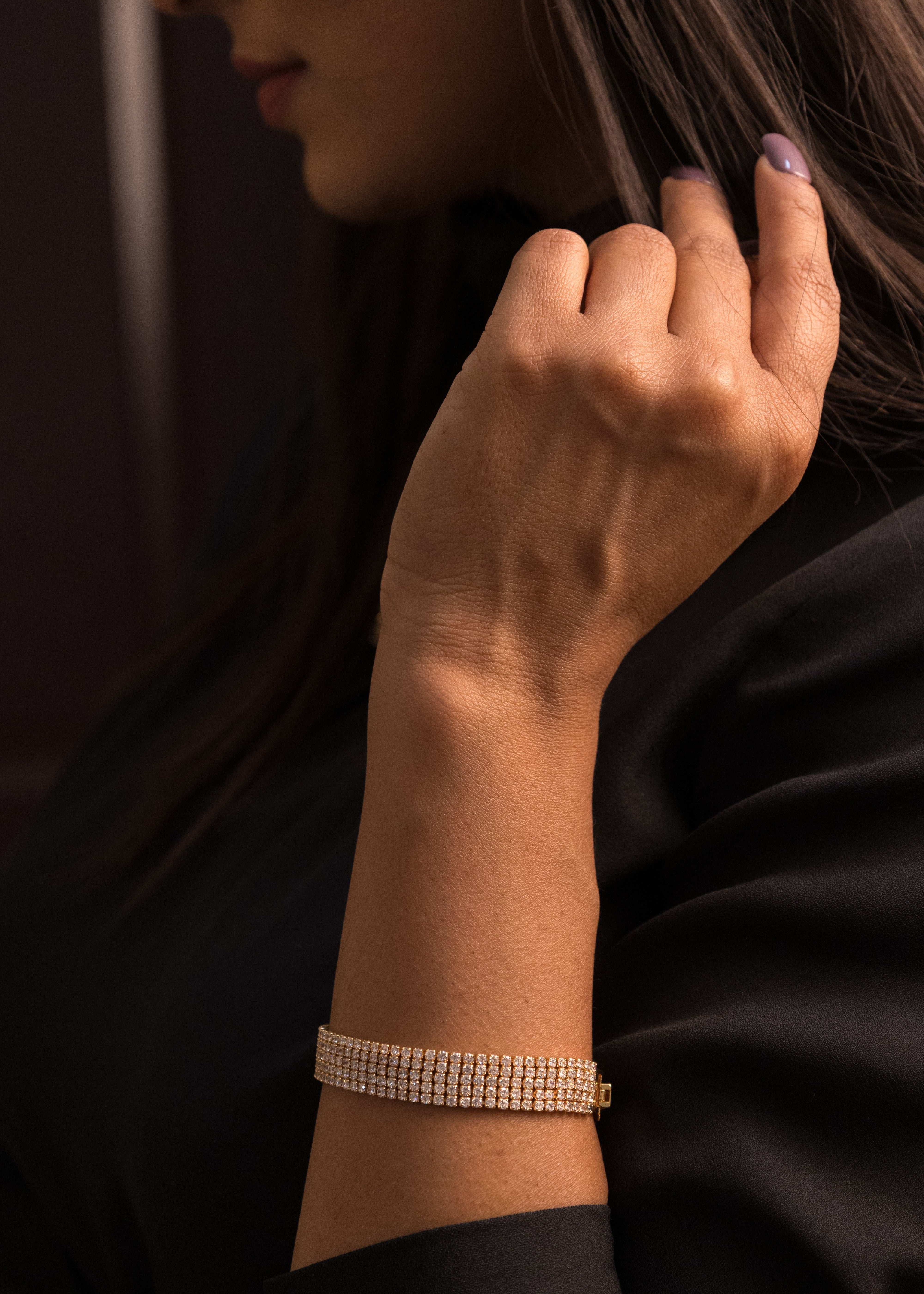 5 line Gold Polish Diamond Tennis Bracelet