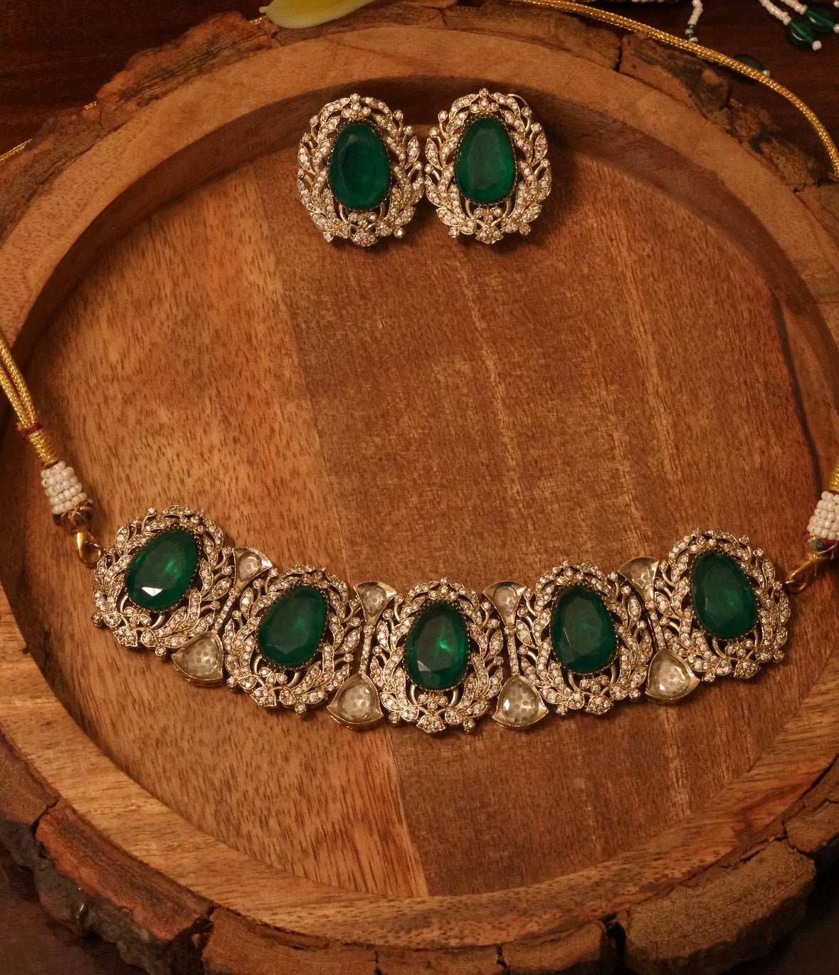 Meher Emerald Choker Necklace with studs