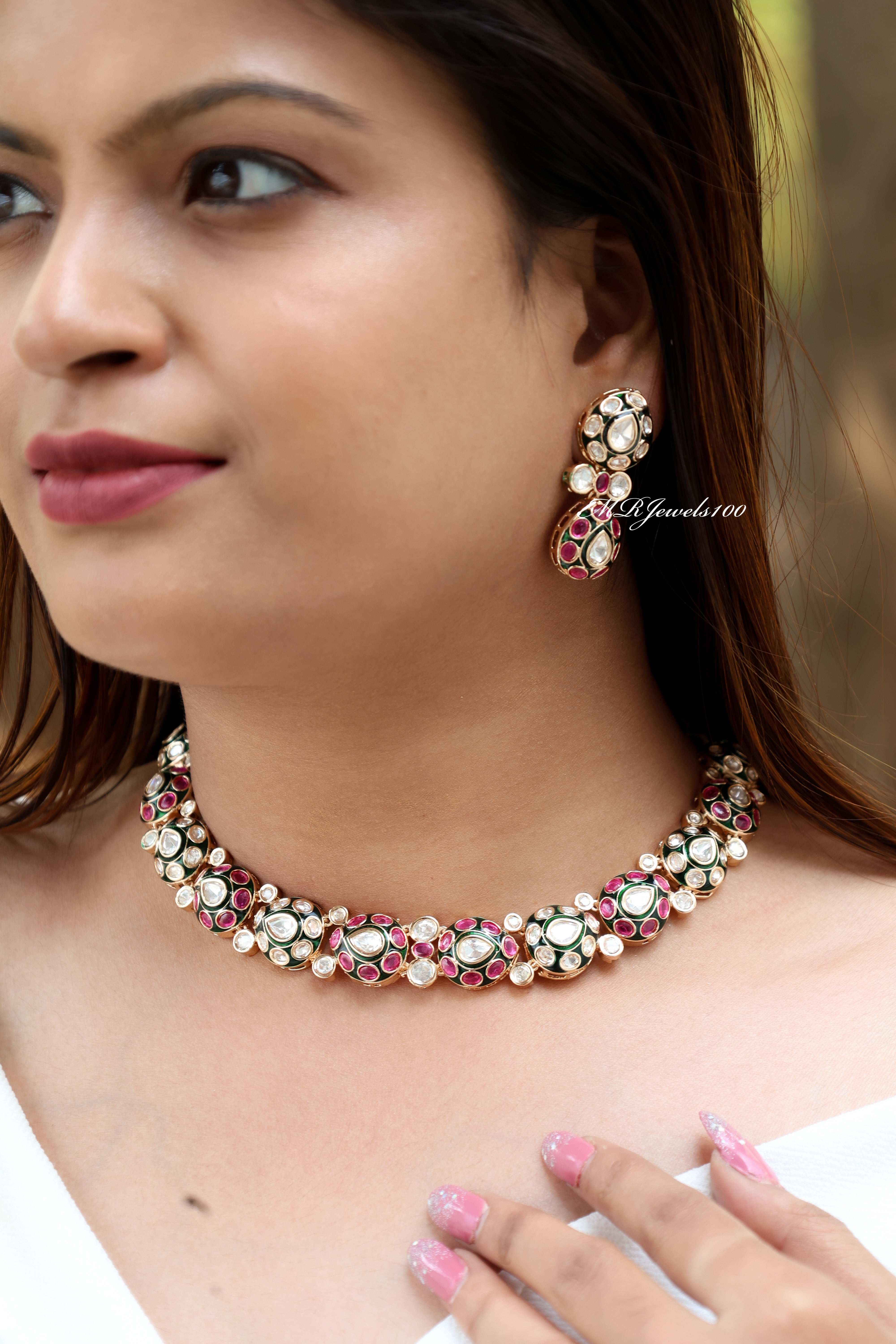 Kiara Meenakari Necklace set with matching  Earrings