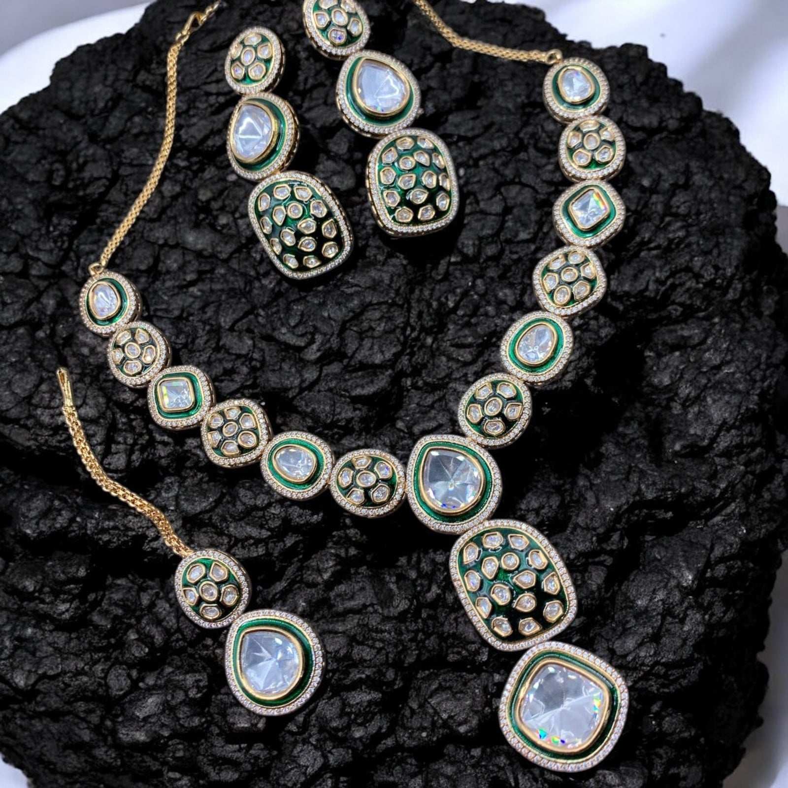 Aanya Royal Polki Necklace Set with matching earrings and maangtikaa