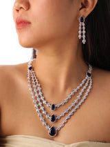 Emerald Green Moissanite Layered Necklace Set with Matching Earrings