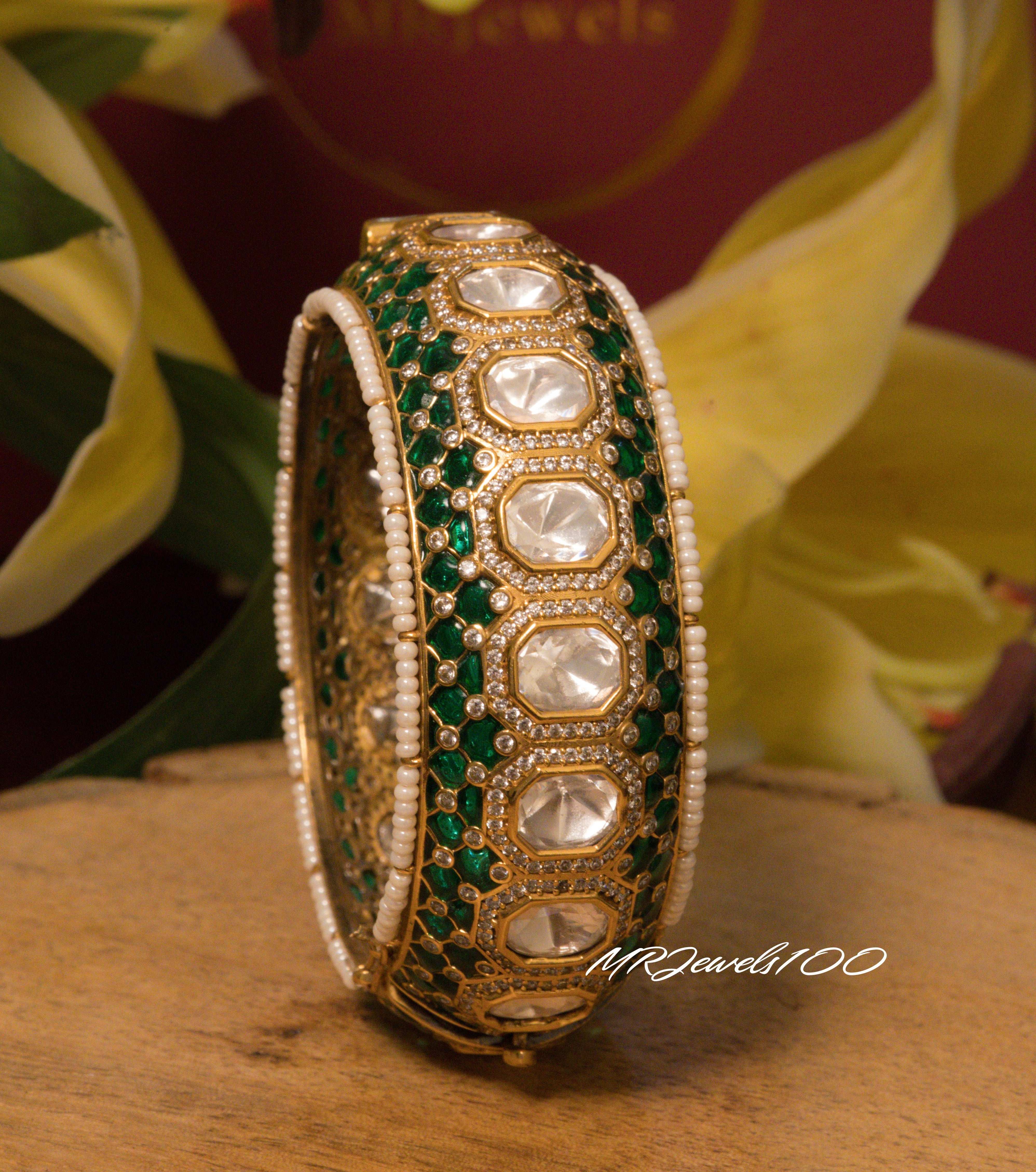 Ishita Kundan Polki Pearl Bangle/ kada Openable