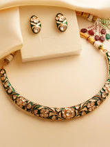 Front view of vibrant meenakari hasli showcasing detailed craftsmanship
