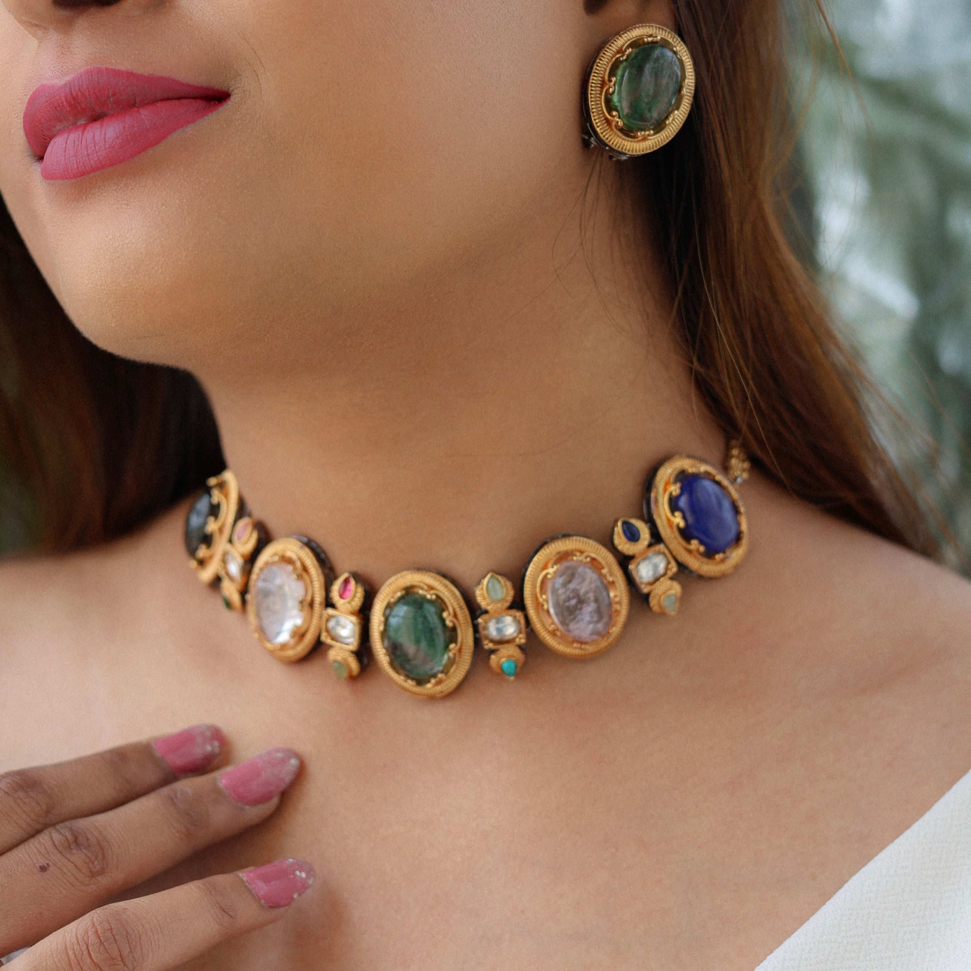 Aisha Natural Stone Necklace Set- Sabyasachi inspired