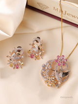 Floral Bird  Diamond Pendant Set
