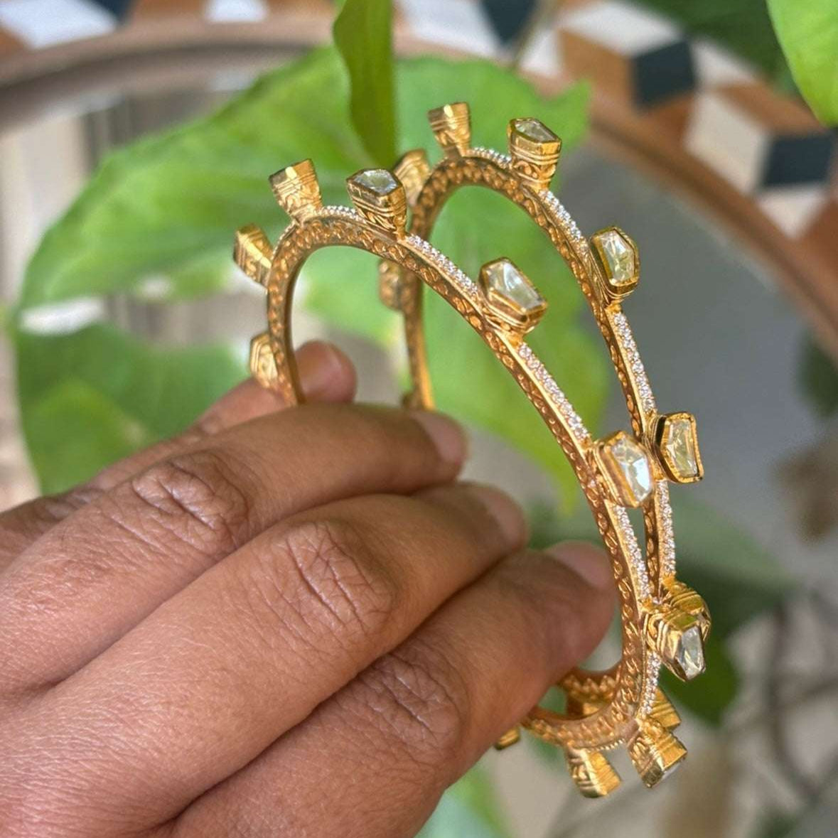 Next to real Gold Uncut Moissanite Bangles