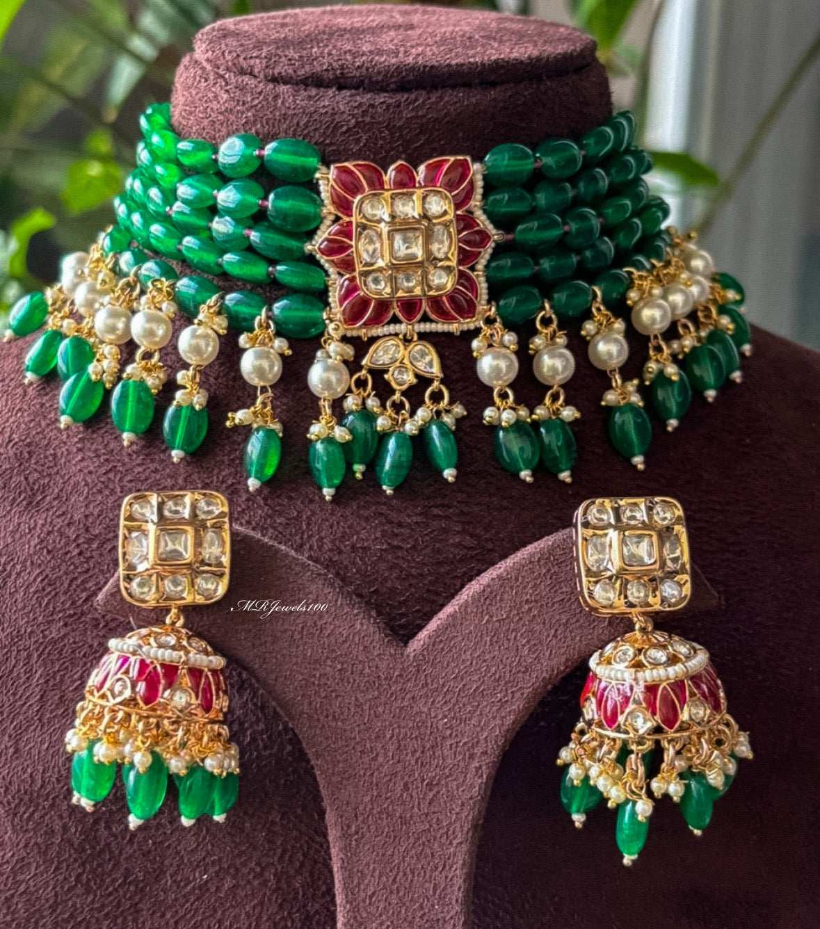 Sonakshi Sinha inspired emerald choker with matching jhumki