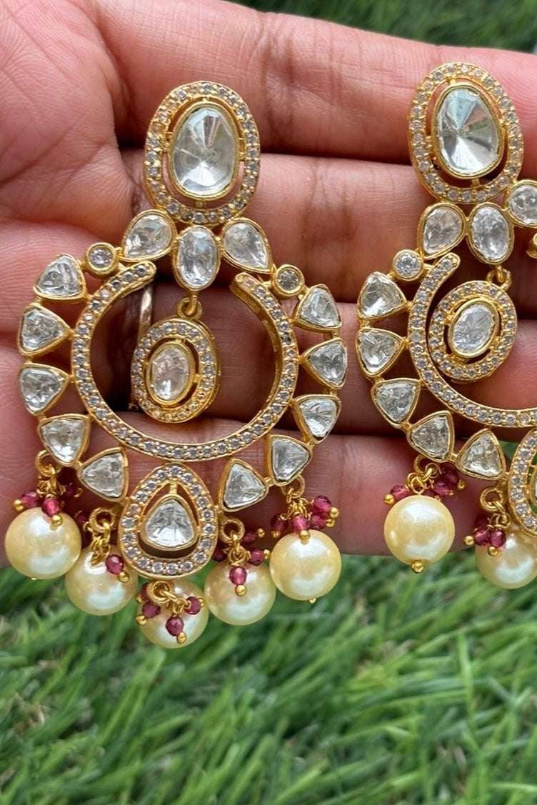 Uncut Polki long Pearl Earrings