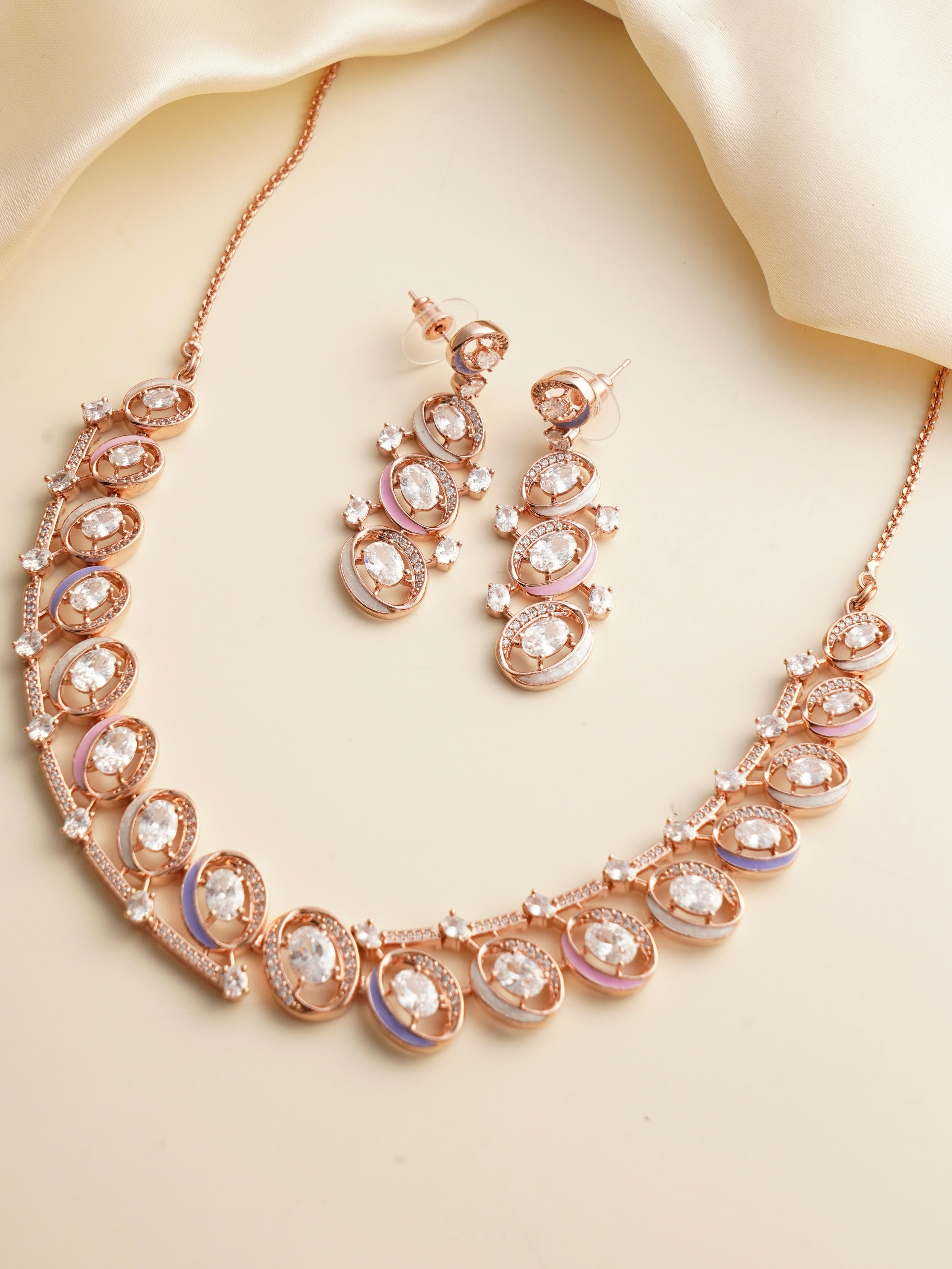 Rose gold meenakari enamel necklace set with detailed craftsmanship