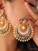 Polki Kundan Pearl Chandbali Earrings – Statement Wedding Earrings