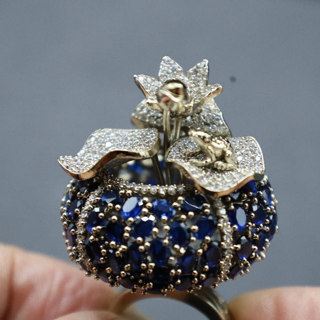 Designer cocktail ring with stone-cut detailing and gold-plated finish