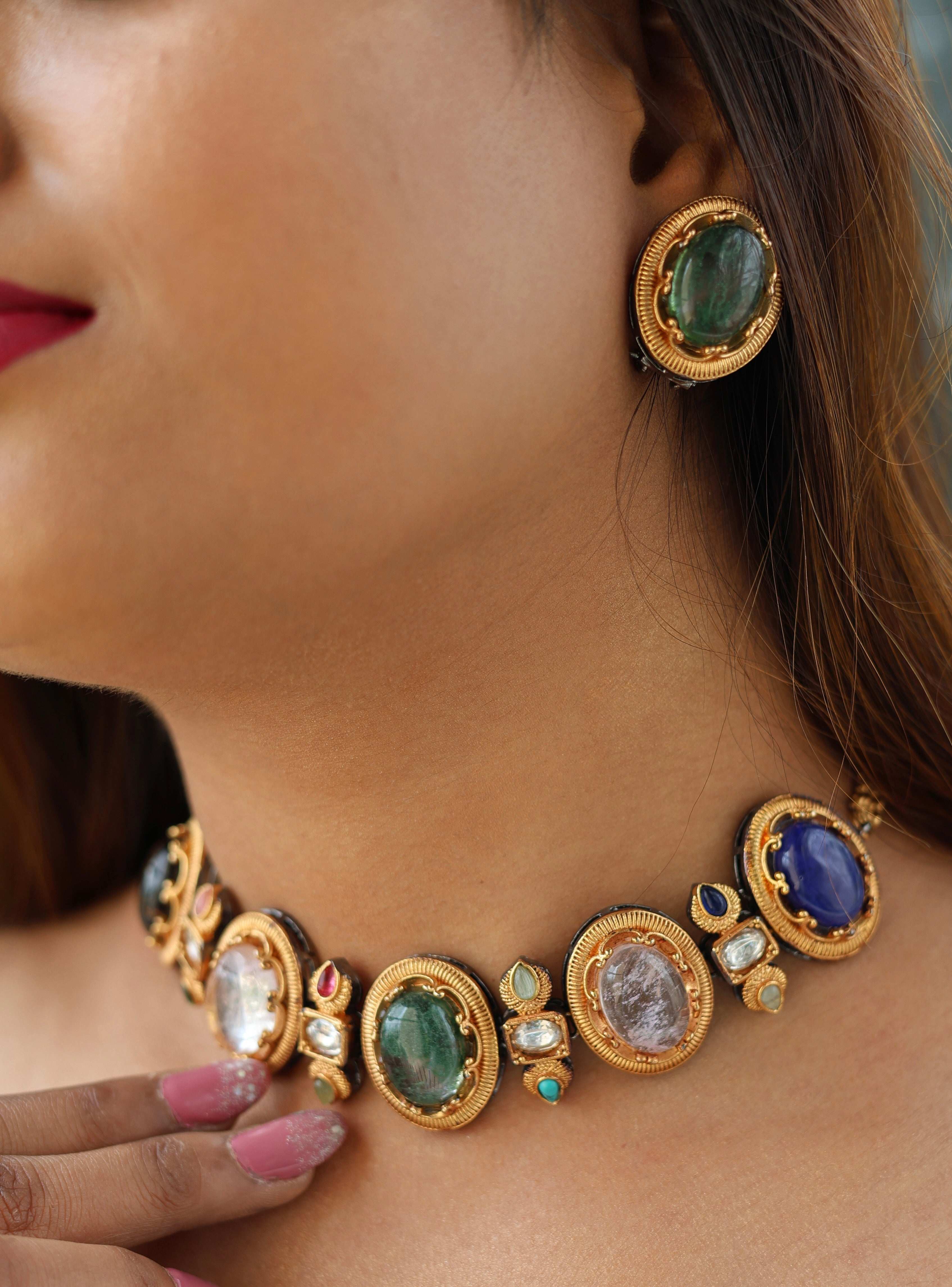 Aisha Natural Stone Necklace Set- Sabyasachi inspired