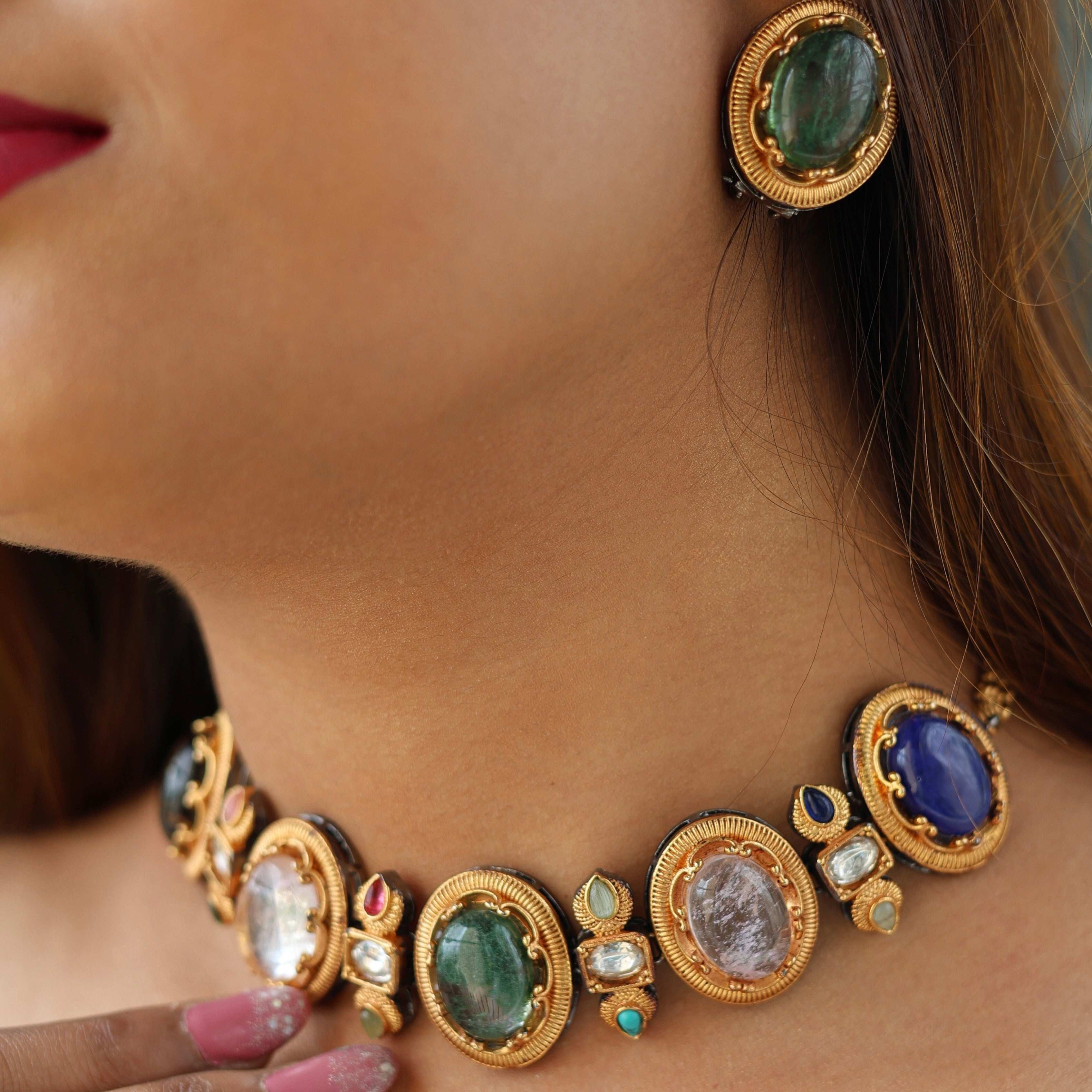 Aisha Natural Stone Necklace Set- Sabyasachi inspired