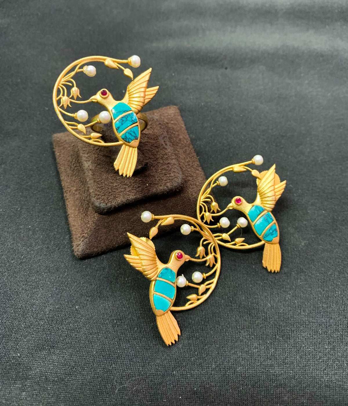 Hummingbird Harmony – Elegant Bird Earring and matching ring