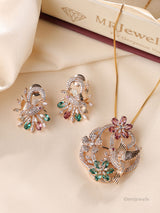 Floral Bird  Diamond Pendant Set